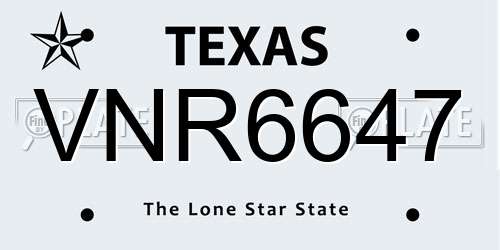VNR6647 Texas License Plate