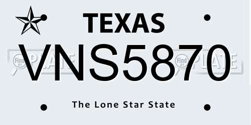 VNS5870 Texas License Plate