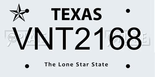 VNT2168 Texas License Plate