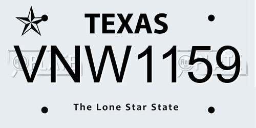 VNW1159 Texas License Plate