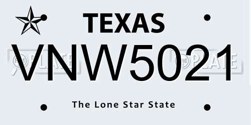 VNW5021 Texas License Plate