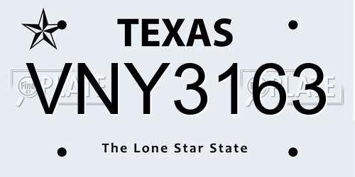 VNY3163 Texas License Plate