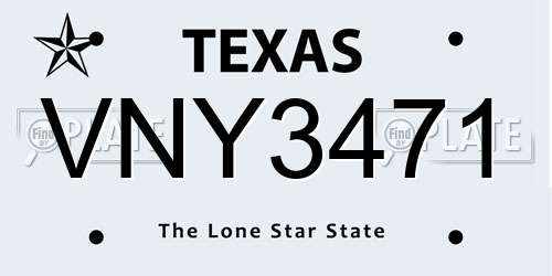 VNY3471 Texas License Plate