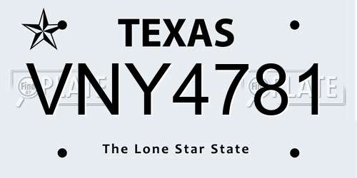 VNY4781 Texas License Plate