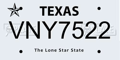 VNY7522 Texas License Plate