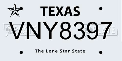 VNY8397 Texas License Plate