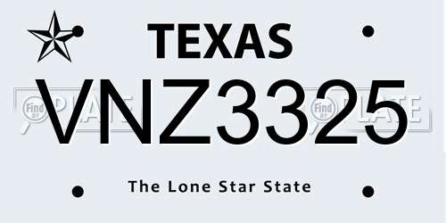 VNZ3325 Texas License Plate