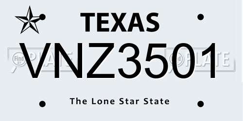 VNZ3501 Texas License Plate