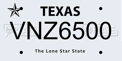 VNZ6500 Texas License Plate