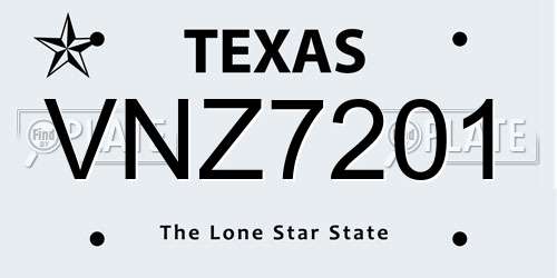 VNZ7201 Texas License Plate