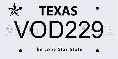 VOD229 Texas License Plate