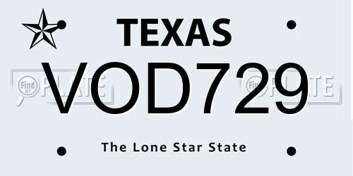 VOD729 Texas License Plate
