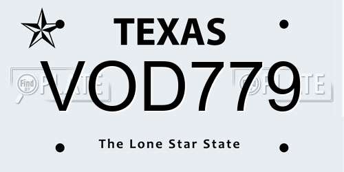 VOD779 Texas License Plate