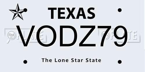 VODZ79 Texas License Plate