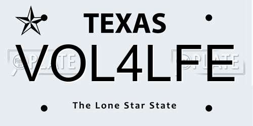 VOL4LFE Texas License Plate