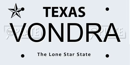 VONDRA Texas License Plate