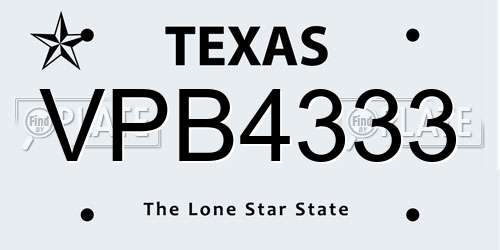 VPB4333 Texas License Plate
