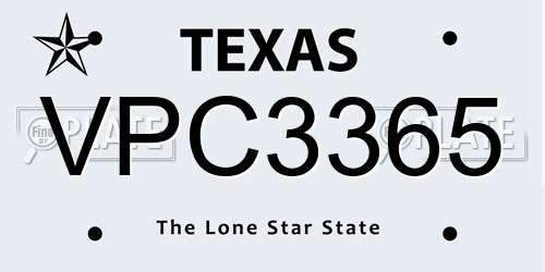 VPC3365 Texas License Plate