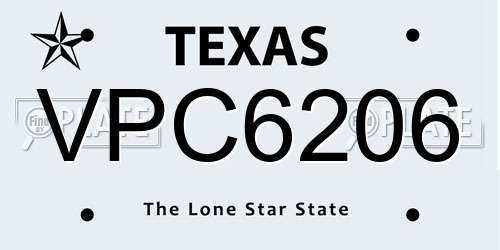 VPC6206 Texas License Plate