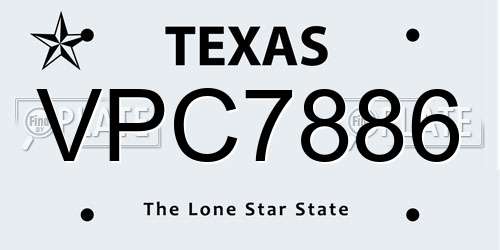 VPC7886 Texas License Plate