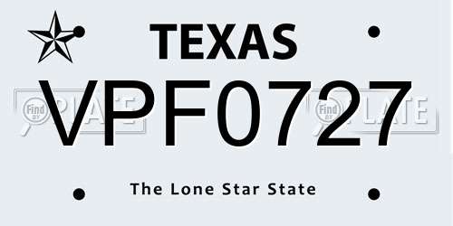 VPF0727 Texas License Plate