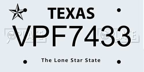 VPF7433 Texas License Plate