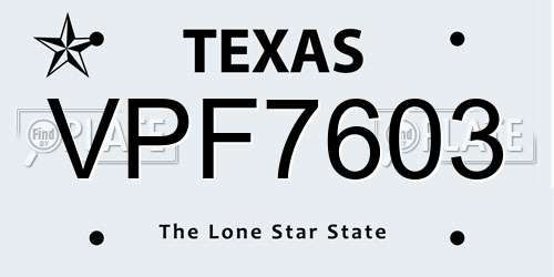 VPF7603 Texas License Plate