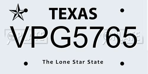 VPG5765 Texas License Plate