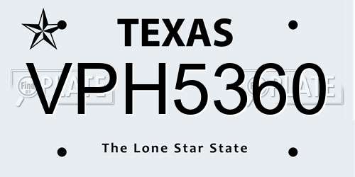 VPH5360 Texas License Plate