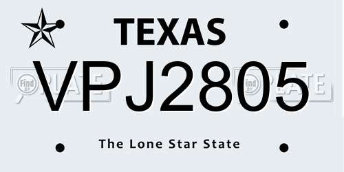 VPJ2805 Texas License Plate