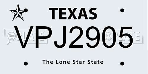 VPJ2905 Texas License Plate