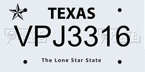 VPJ3316 Texas License Plate