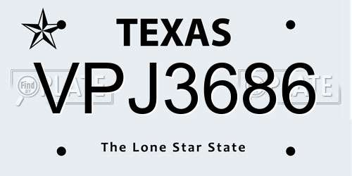 VPJ3686 Texas License Plate