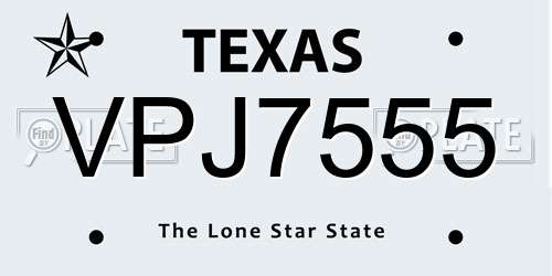 VPJ7555 Texas License Plate