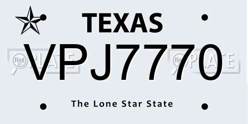 VPJ7770 Texas License Plate