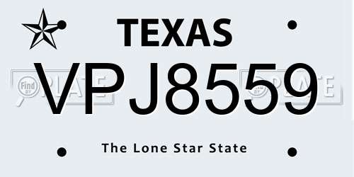 VPJ8559 Texas License Plate