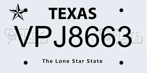 VPJ8663 Texas License Plate