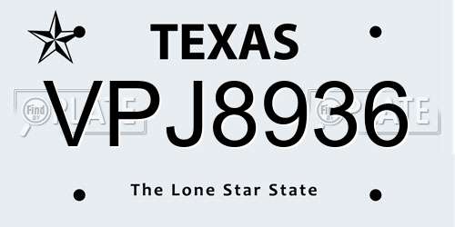 VPJ8936 Texas License Plate