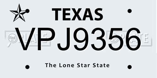 VPJ9356 Texas License Plate
