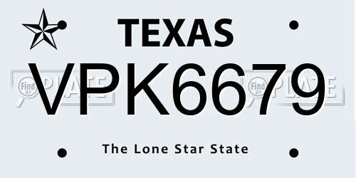 VPK6679 Texas License Plate