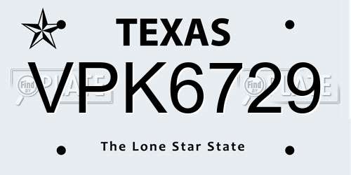 VPK6729 Texas License Plate