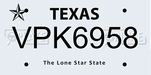 VPK6958 Texas License Plate
