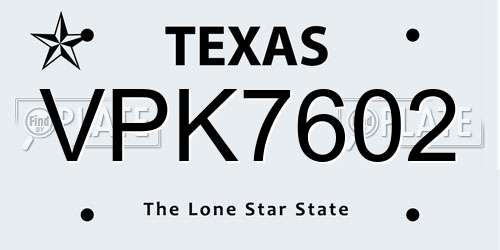 VPK7602 Texas License Plate