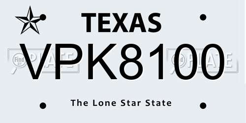 VPK8100 Texas License Plate