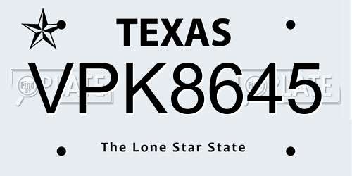 VPK8645 Texas License Plate