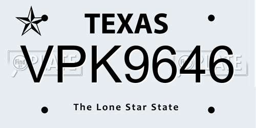 VPK9646 Texas License Plate