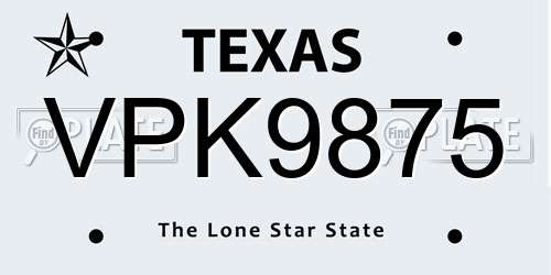 VPK9875 Texas License Plate