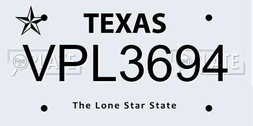 VPL3694 Texas License Plate