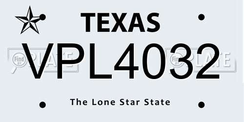 VPL4032 Texas License Plate