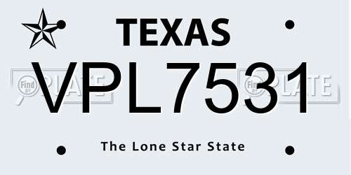 VPL7531 Texas License Plate